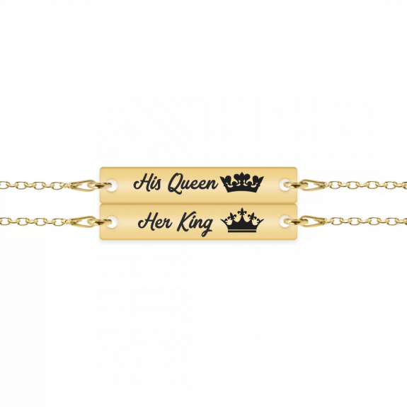 Set bratari argint cuplu tablite 30 mm (2 bucati incluse) - personalizate cu text - placate cu aur galben de 24 karate